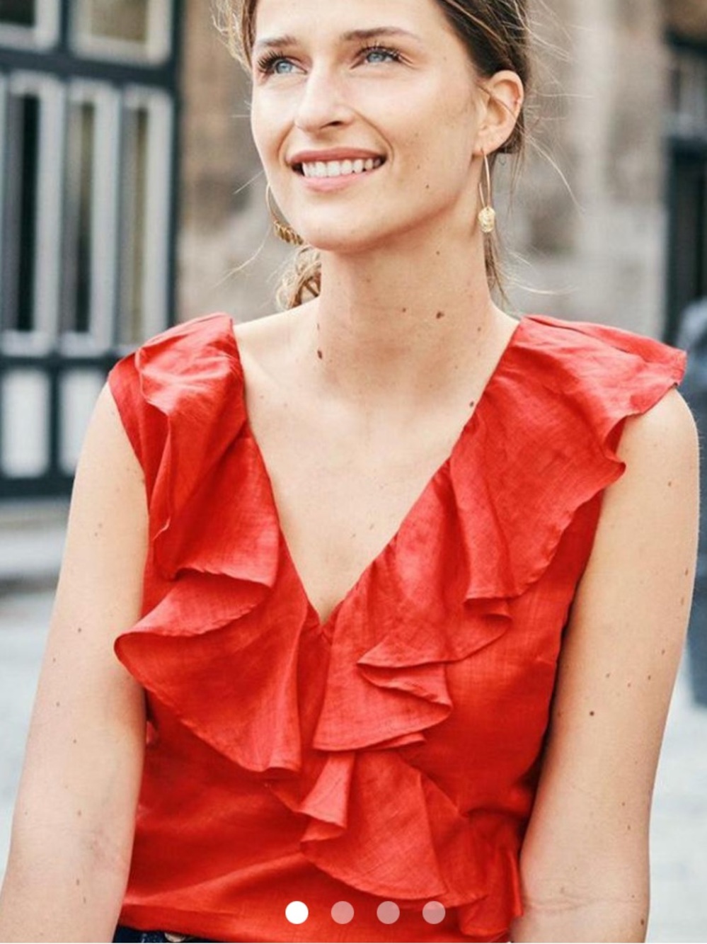Boden Alicia Orange-Red Ruffle V-Neck Blouse